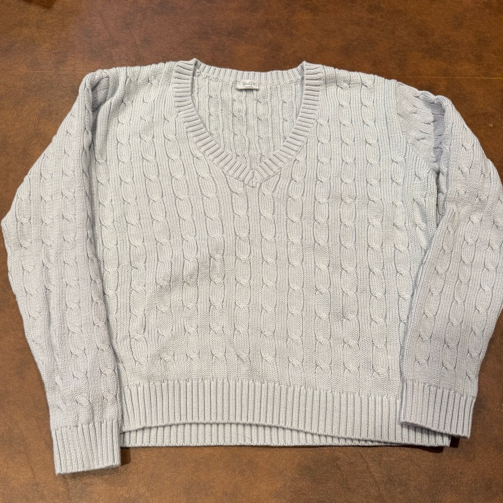 Brandy Melville Light Blue Cable Knit V-Neck Sweater